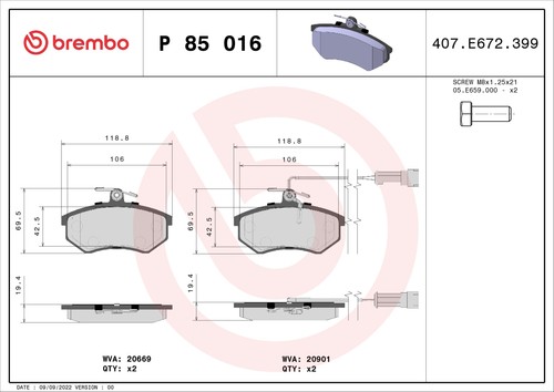 P85016 brake pad - p85016,