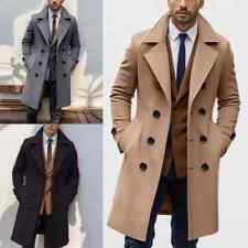 Men's Woolen Trench Coat French Business Overcoat Winter Warm Long Top Coat