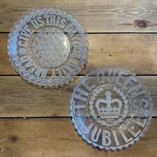 Antique Pressed Glass Plates Queen Victoria Jubilee Pair