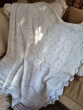 White Antique Lace Crochet Throw Blanket