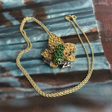 STERLING SILVER 925 Gilt Maple Leaf Frog Multi Gem Pendant Chain Necklace TJC