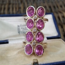 925 Sterling Silver Ring, Pink Topaz Ring, Full Finger Ring, Size O/Q US 7.25 /8