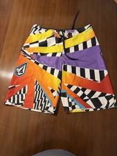 Volcom Board Shorts Mens 31 Dusty Payne Geometric Stripe Surfing Drawstring