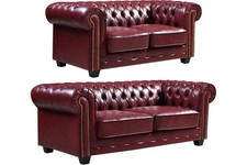 SOFAINSTORE Red Leather Chesterfield Sofa Set – 3+2 Seater | Buttoned, Vintage S