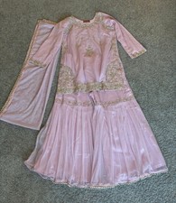 Asian indian dress gharara pink salwar khamees party wedding dress Size 48
