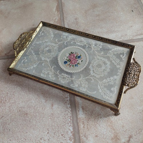 Vintage petit point - lace, tray