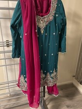 Green pink Asain Indian  wedding party patiala Shalwar 3 piece suit size 42