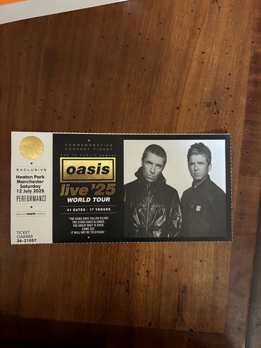 Oasis souvenir ticket heaton - oasis,