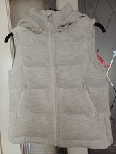 Ladys Lined&Filled Vest, Size S, White, Detachable Hood, SideZipPockets Preowned