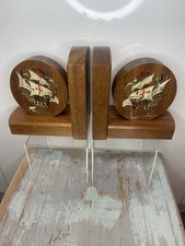 Vintage Ship Boat Wooden Book Ends Sailing Nautical  Hardwood