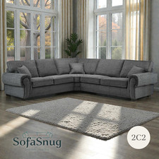 ASHBURY CORNER SOFA SET SEATER GREY COUCH SEAT CORNER SETTEE POUFEE 2 C 2