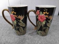 X2 Nutmeg Fine China Tall Latte Tropical Mug Tea Coffee