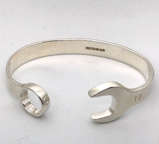 Sterling SILVER Mens SPANNER BANGLE Wrench 925 UK HALLMARKED 12mm 8in Box 1.4oz