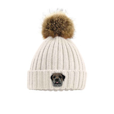 BORDER TERRIER BEANIE EMBROIDERED FAUX FUR POM POM ADULT 6 COLOURS WITH GIFT BOX