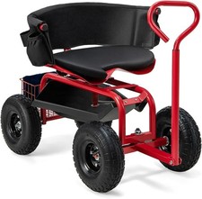 COSTWAY Rolling Garden Cart Scooter Outdoor Heavy-Duty Gardening Cart-Red