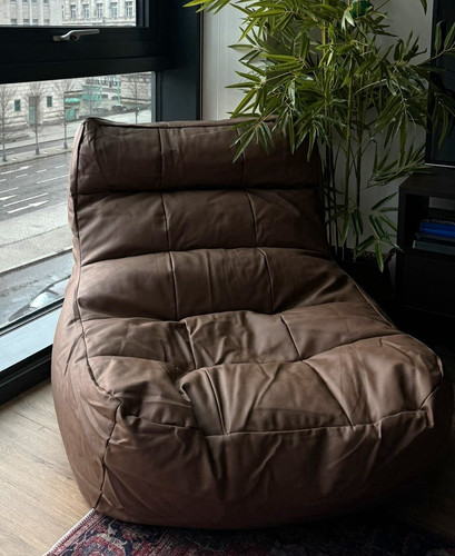 Brown faux leather beanbag - leather,