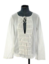Juicy Couture Blouse Peasant Cotton White Ruffle Trim Lace Up size S Bohemian