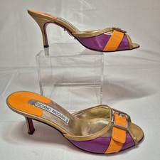Luciano Padovan Kitten Heels Size 4.5 Orange Purple Removable Ankle Strap Party