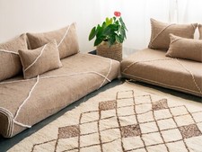 Moroccan Handmade Floor Couch - Unstuffed Cotton Beige Sofa covers + Pillow case
