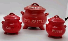 Vintage Red Kettle Penny Pot Coin Piggy Bank Salt Pepper Shaker Lot Lego Japan
