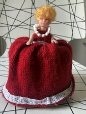 Vintage Knitted Doll Toilet Roll Holder Cover Kitsch Retro Red
