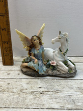 Fairy And Unicorn Ornament Figurine Statue Mythical Magic Figure 6” Long