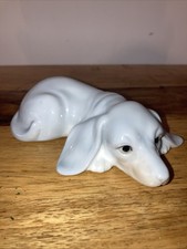 Vintage Porcelain Tired Dachshund Figurine Dog Ornament