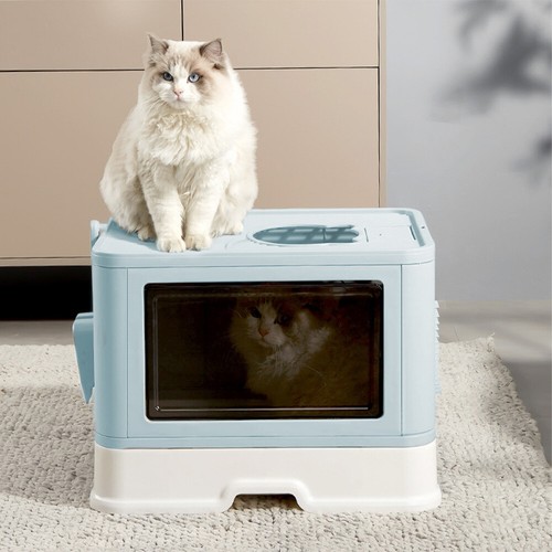 Blue self cleaning - hooded, cat