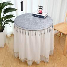 1x Round Tablecloth Chenille Non-slip Table Cover Beads Tassel Decor Household
