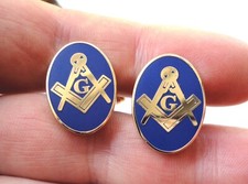 Pre-Owned Freemason Cufflinks Blue/Gold Square Compass