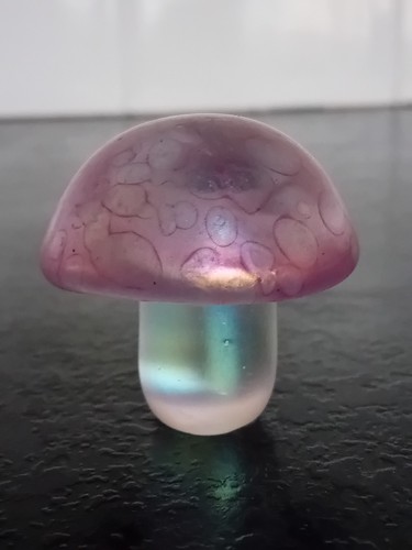 Iridescent pink glass mushroom - pink,