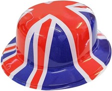UNION JACK PLASTIC BOWLER HAT BRITISH KING CORONATION FANCY DRESS LOT