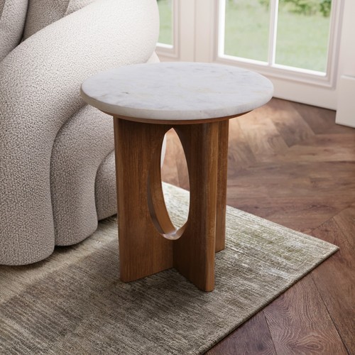Round white marble and mango - round,