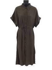Massimo Dutti Dark Green Button Down Adjustable Oversized Midi Dress Size S