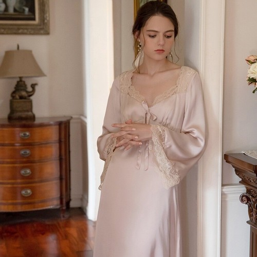 Satin dress lace sleepwear - dress,