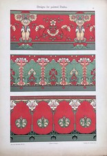 Rare stunning vintage 1900 lithograph of Art Nouveau dado wallpaper designs