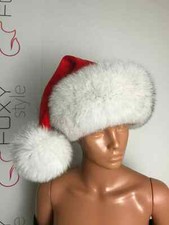 Santa Hat Blue fox fur red velvet top with pompom REAL FUR (Saga Furs) (Unisex)