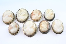 Shell Cameo Jewellery Rolled Gold Filigree Gold Tone Brooches x 8