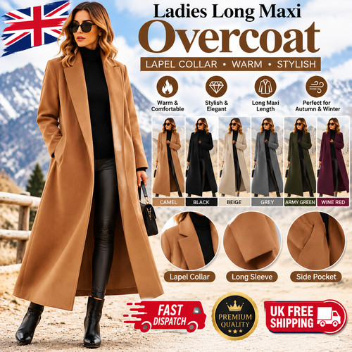 Ladies lapel collar long maxi - ladies,