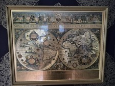 Blaeu World Map Antique Gold Foil Nova Totivs Framed Vintage Style Wall Art