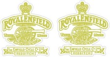 ROYAL ENFIELD BRITISH MOTORCYCLE RETRO GOLD DECALSx2  STANDARD - CLEAR - REVERSE