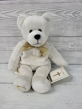 Vintage 1999 Holy Bears Sacrament Series White/Gold Beanie Filled Teddy Bear.PS