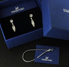 SWAROVSKI PALLADIUM/RHODIUM PLATED Faceted CRYSTAL Navette Stud Earrings - P19