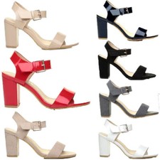LADIES WOMEN HIGH BLOCK HEEL ANKLE STRAP STRAPPY OPEN TOE SANDALS SHOES SIZE 3-8