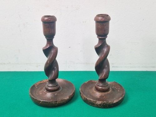 Pair antique oak barley - pair,