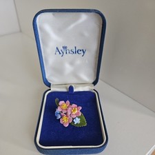 Boxed Aynsley Ceramic Flower Vintage Brooch Multicoloured Scarf Shawl Pin