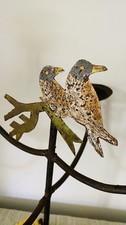 Pair Of Candlesticks. Vintage Painted Metal. Rusty. Birds. 4 Prong. Shabby Chic