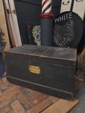 Vintage Antique military officer case Coffee side Table Wooden trunk Family Tree