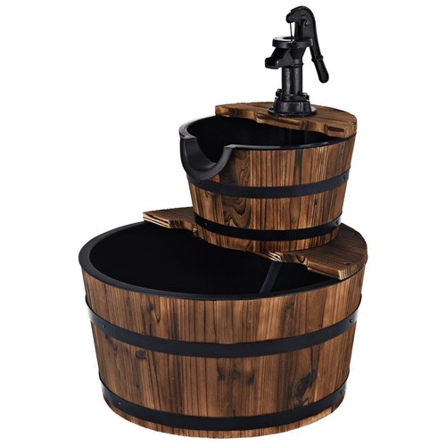 Garden wooden barrel fountain - garden,