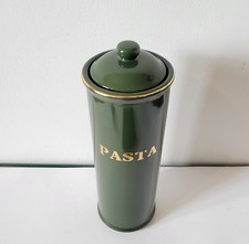 Vintage Ceramic Pasta Storage Premier Houseware 1999 Jar + Lid Dark Green/Gold